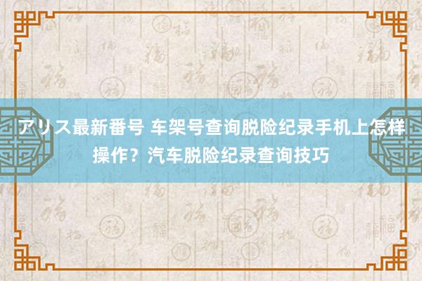 アリス最新番号 车架号查询脱险纪录手机上怎样操作？汽车脱险纪录查询技巧