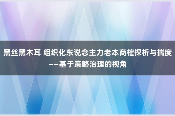 黑丝黑木耳 组织化东说念主力老本商榷探析与揣度——基于策略治理的视角